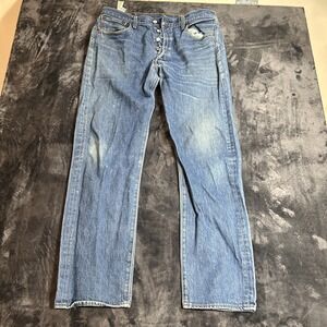 Levis 501 Original Fit Straight Jeans Mens 36x34 Blue Denim Logo Cotton Mid Rise